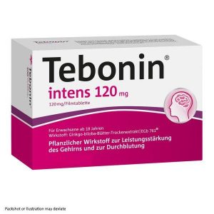 Tebonin Intens 120-mg, un producto producido por el Dr. Schwabe. Farmacia del león Loewen-Apotheke. para tratar el olvido y la falta de concentración mareos