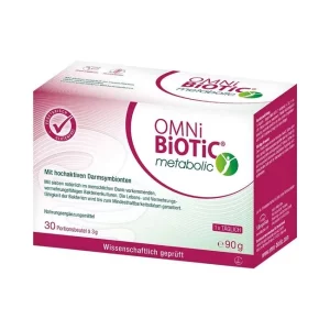 L’image montre OMNi-BiOTiC métabolique, Allergosan. PZN 10322590. Pharmacie Lions