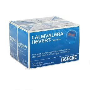 La imagen muestra tabletas Calmvalera Hevert 200 uds. PZN 09263534